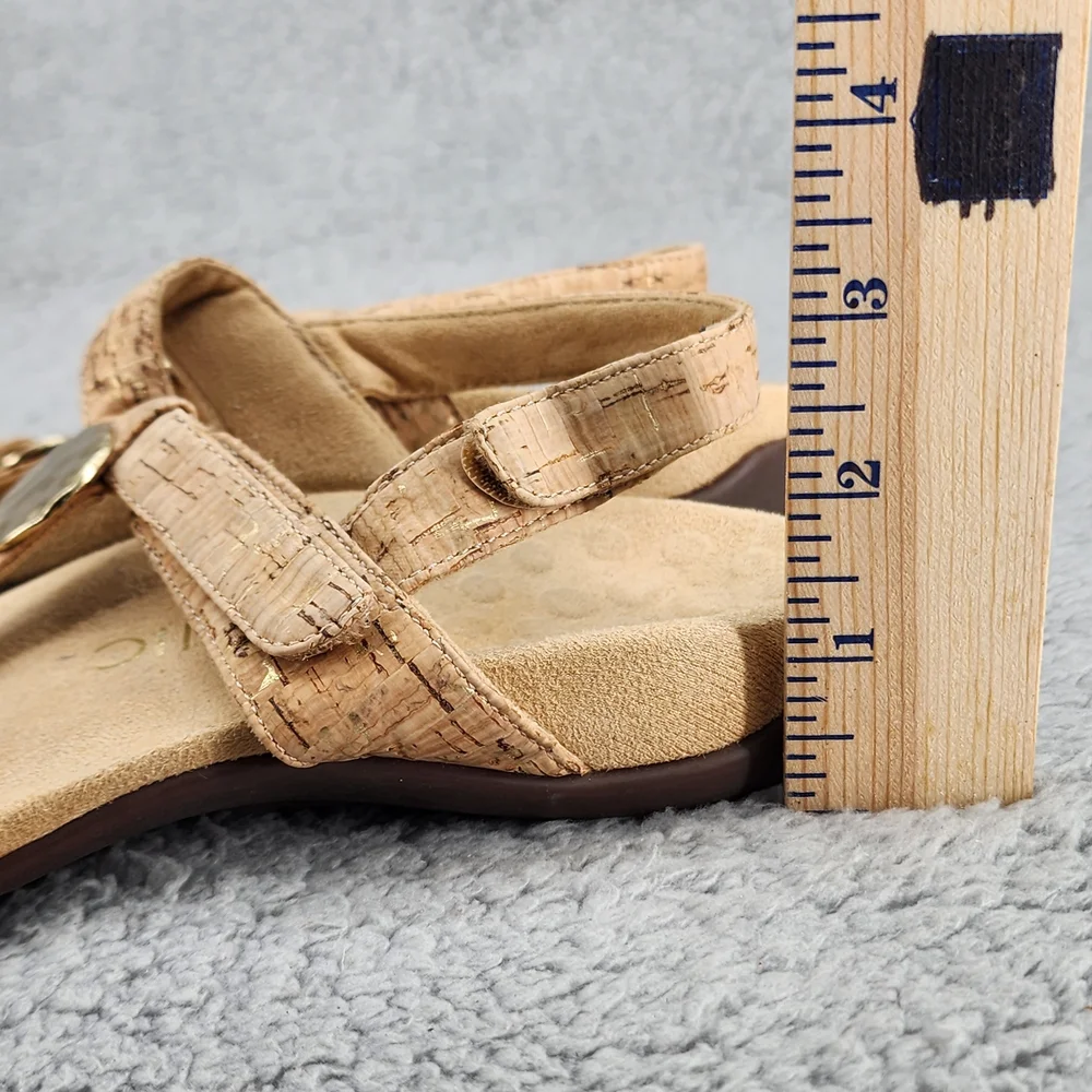 Vionic Farra Tan Cork Sandals Sz 8 Gold Details Ankle Strap Comfort Boho - Picture 9 of 11
